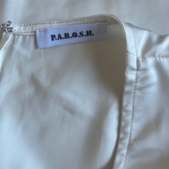 P.A.R.O.S.H. Cocktail Blouse Shirt Piano With Pleated Poet Sleeves Cream/Beige - Picture 12 of 14